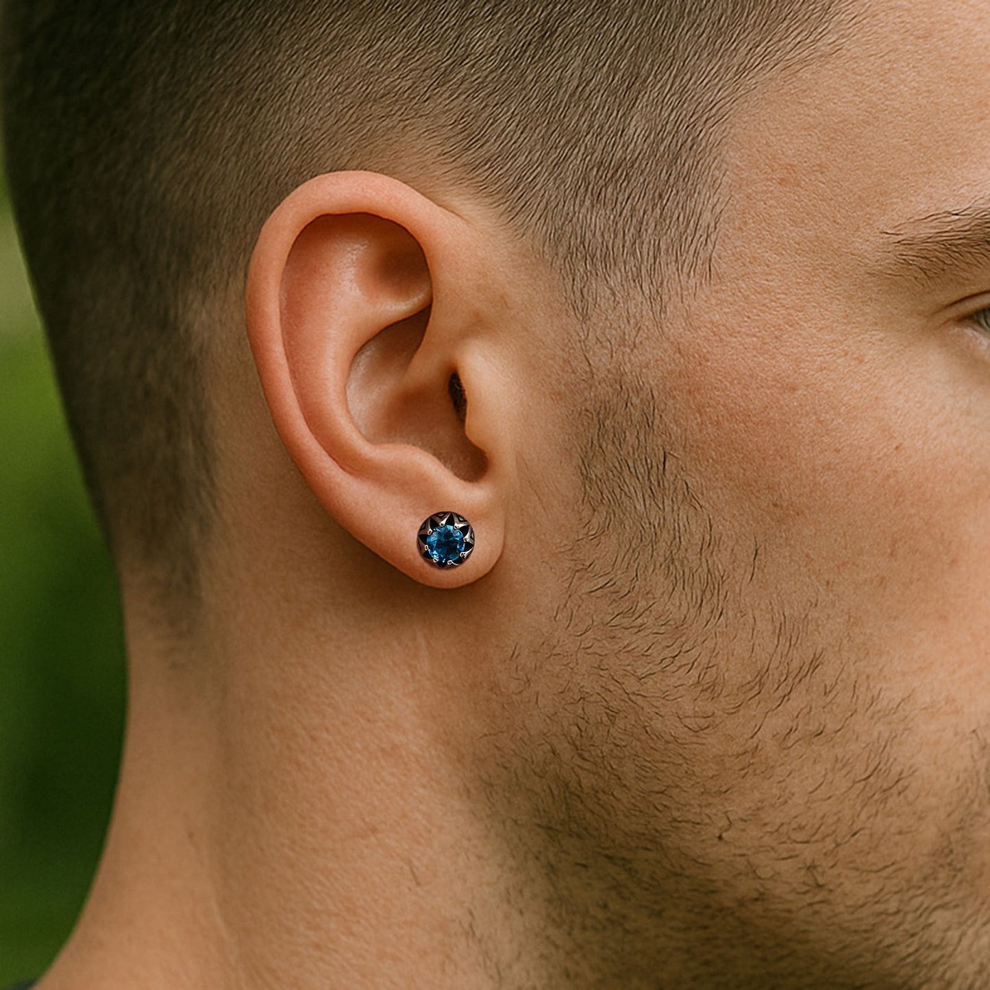 Kemstone Titanium Steel Stud Earrings - Blue Zircon Punk Crown for Men & Women ES-736