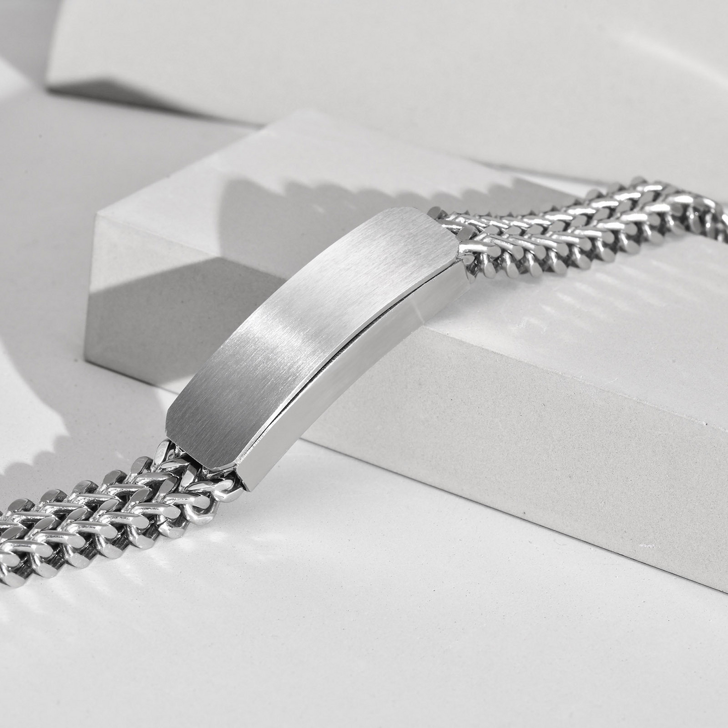 Kemstone Stainless Steel Double Layer ID Chain Bracelet for Men – Brushed Plate Heavy Style   BR-1310