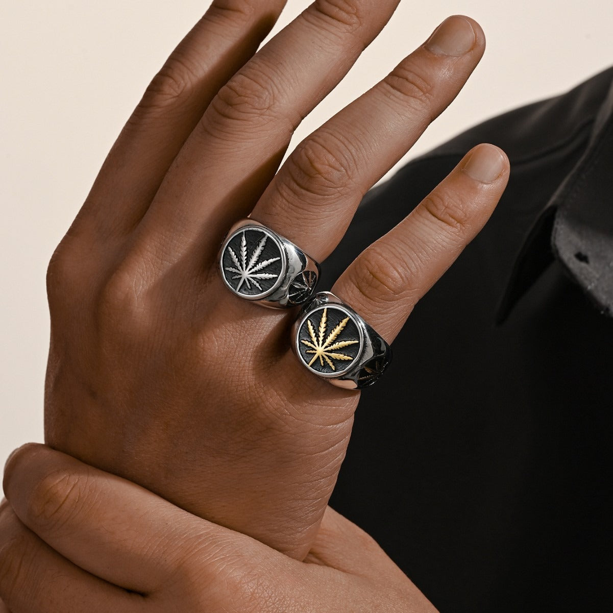 Kemstone Men’s Stainless Steel Botanical Leaf Ring – Vintage Punk Street Style Band TR0521