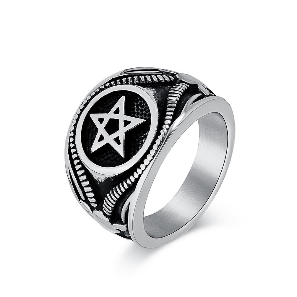 Kemstone Five Point Star Signet Ring for Men Stainless Steel Bold Dark Style K-R844
