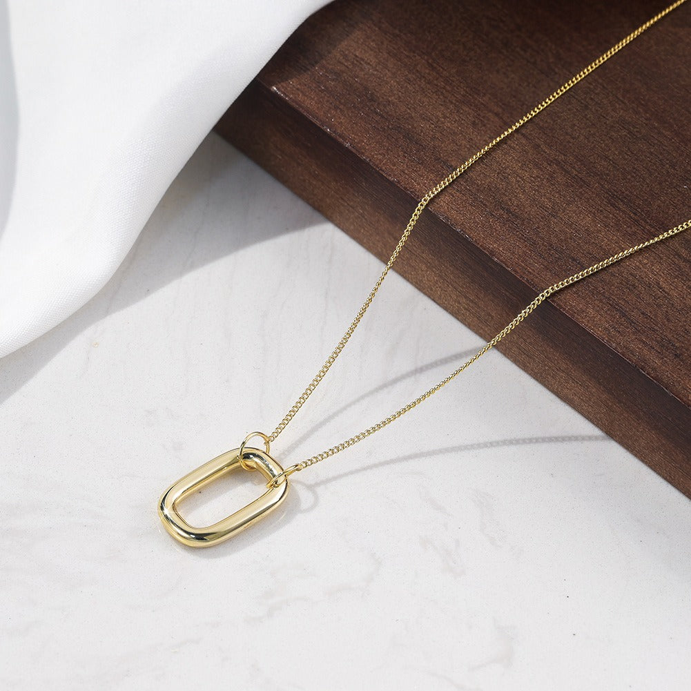 Kemstone Geometric Oval Link Pendant Necklace for Women – 925 Sterling Silver GAN09