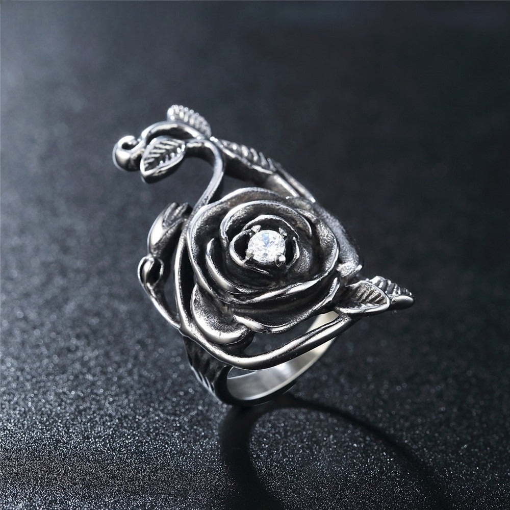 Kemstone Gothic Rose Ring for Men Titanium Steel Vine Design R0730