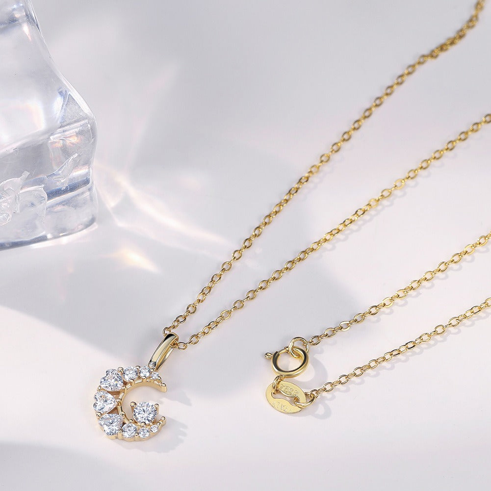 Kemstone 925 Sterling Silver Moon Necklace for Women – Cubic Zirconia Accents SN355