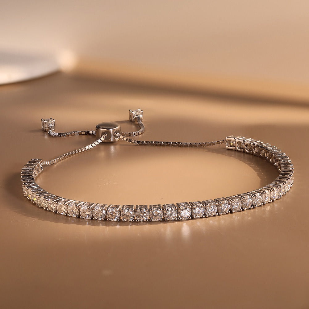 Kemstone Adjustable Moissanite Tennis Bracelet in 925 Sterling Silver for Women, Silver – MOB02