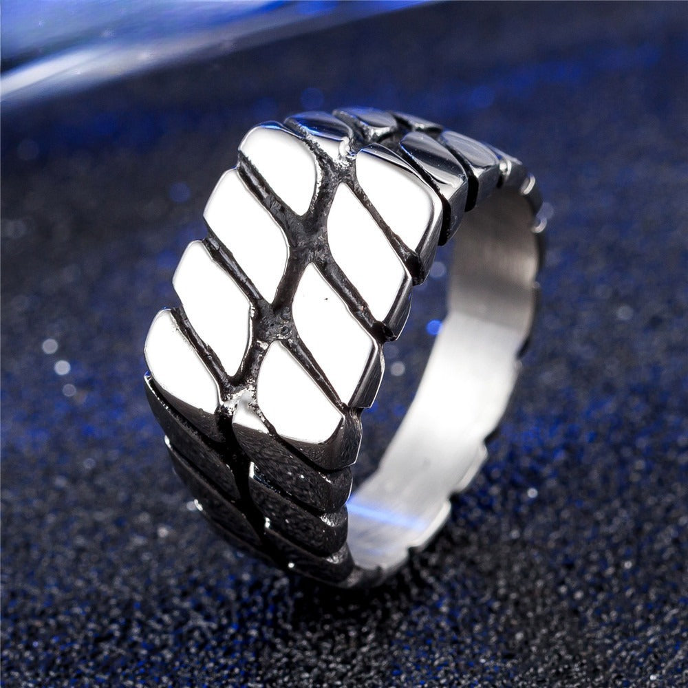 Kemstone Titanium Steel Tread Pattern Ring for Men R0202
