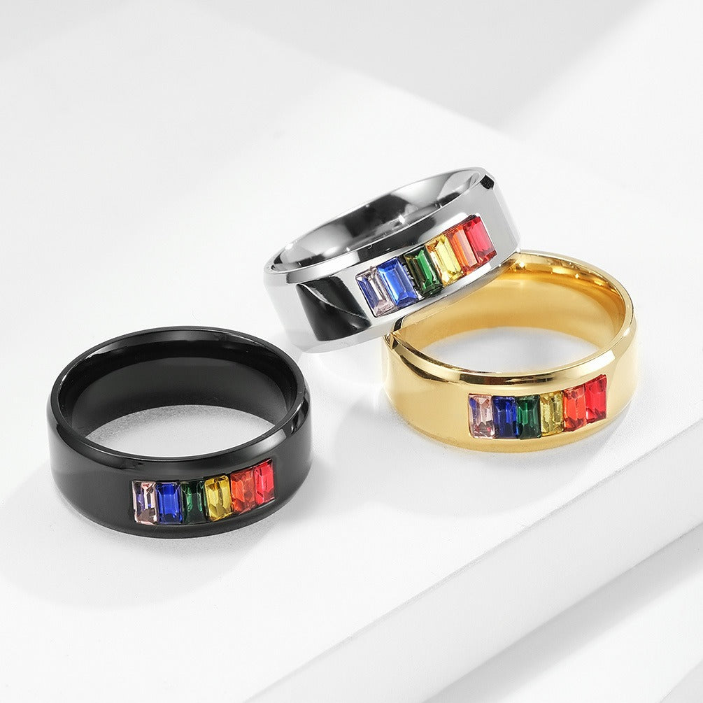 Kemstone Stainless Steel Colorful Inlay Ring for Men & Women K-R073