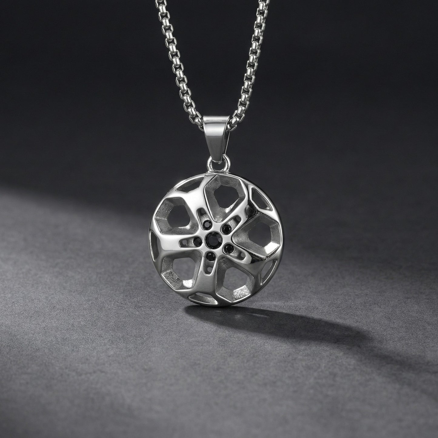 Kemstone Stainless Steel Wheel Rim Pendant Necklace for Men Silver PN-2269