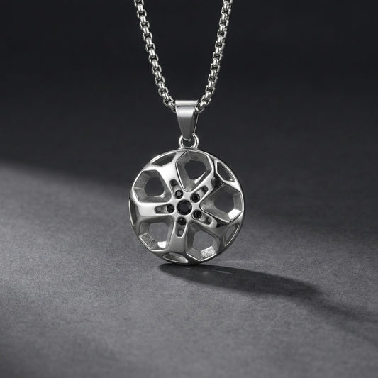 Kemstone Stainless Steel Wheel Rim Pendant Necklace for Men Silver PN-2269