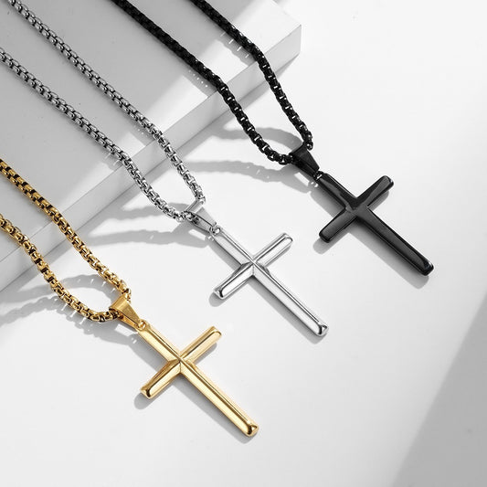 Kemstone Stainless Steel Diamond-Cut Cross Pendant Necklace for Men K-PT391