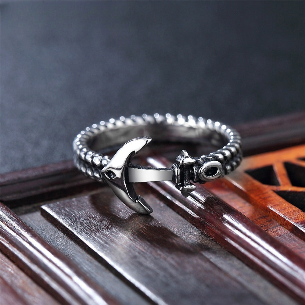 Kemstone Anchor Rope Ring for Men Titanium Steel Vintage R0664