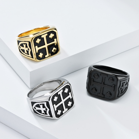Kemstone Jerusalem Cross Stainless Steel Ring for Men – Vintage Design K-R781