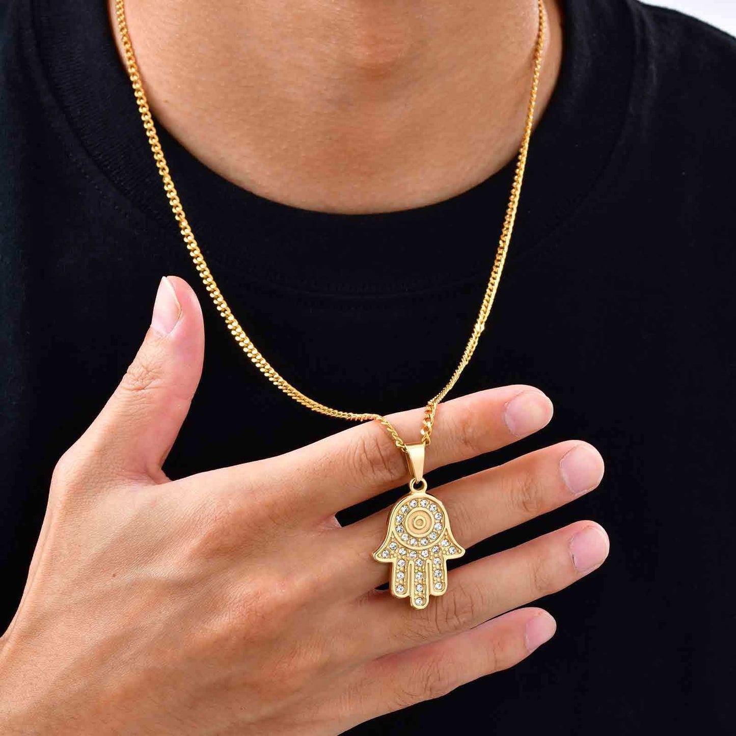 Kemstone Gold-Plated Protection Symbol Pendant Necklace for Men – Stainless Steel with Cubic Zirconia PN-2264