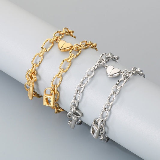 Kemstone Titanium Steel Key & Heart Lock Bracelet for Couples – Stainless Steel Love Symbol K-R208392-Z