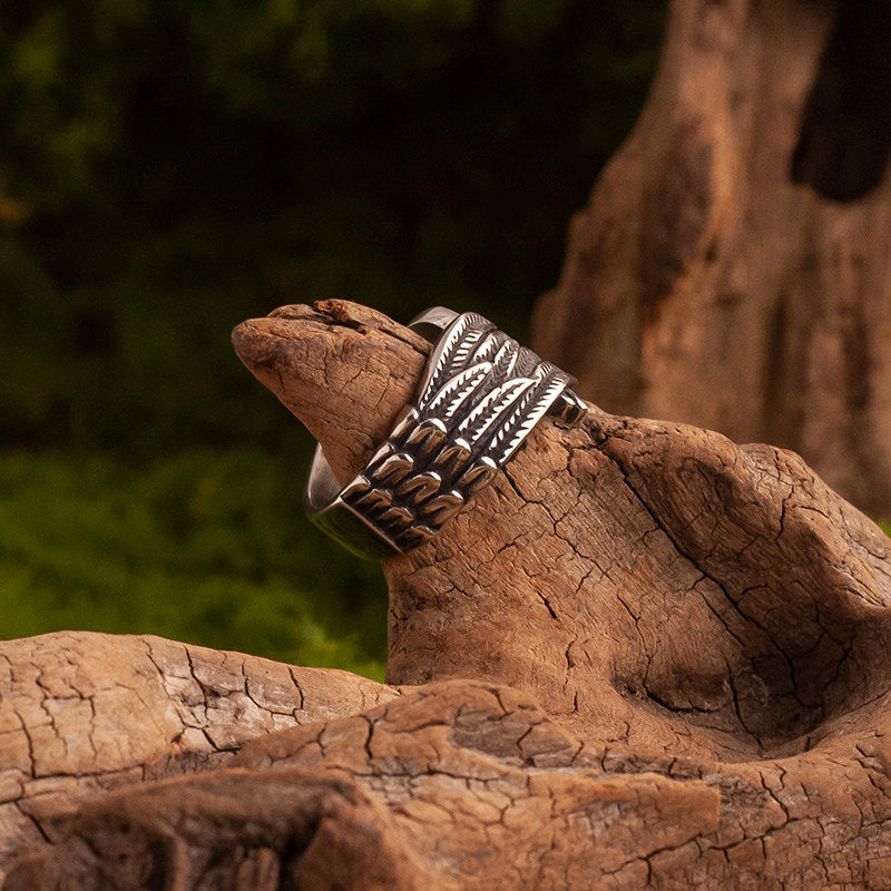Kemstone Vintage Feather Design Titanium Steel Ring for Men – Angel’s Guardian Symbolism NW-TS276