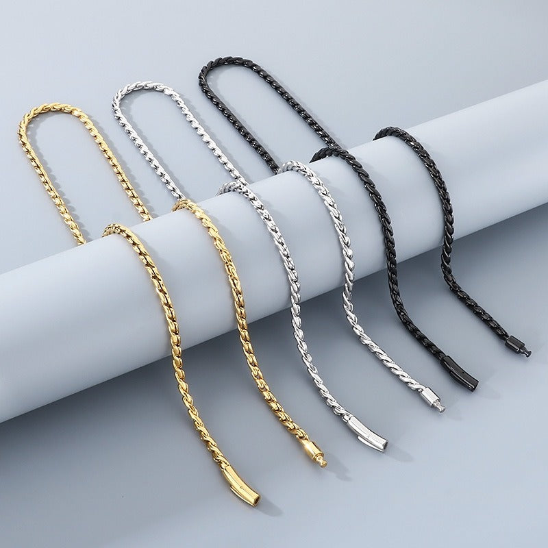 Kemstone Men’s Titanium Steel Rope Chain Necklace – 18K Gold Plated Streetwear Jewelry KN297832-Z