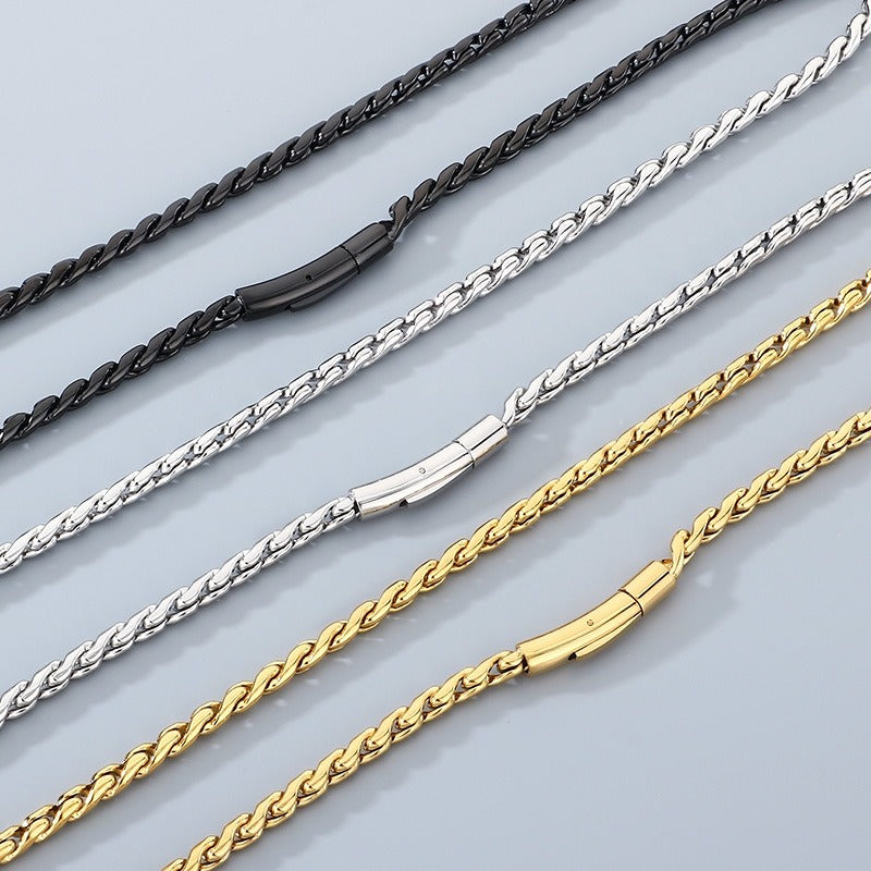 Kemstone Men’s Titanium Steel Rope Chain Necklace – 18K Gold Plated Streetwear Jewelry KN297832-Z