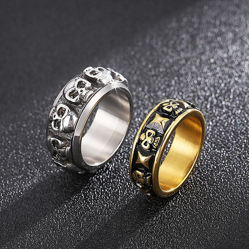 Kemstone Titanium Steel Skull Ring for Men – Punk Style, Silver & Gold KR101536-KFC