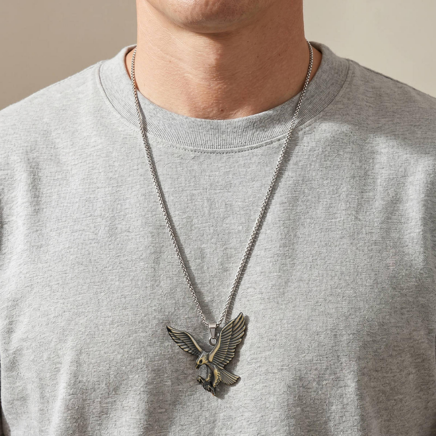 Kemston Alloy Eagle Pendant Necklace for Men Vintage Hip Hop Bird Symbol NC-3001