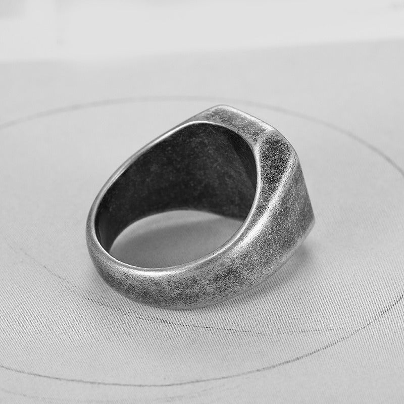 Kemstone Square Signet Ring for Men Titanium Steel Antique Silver TR0192