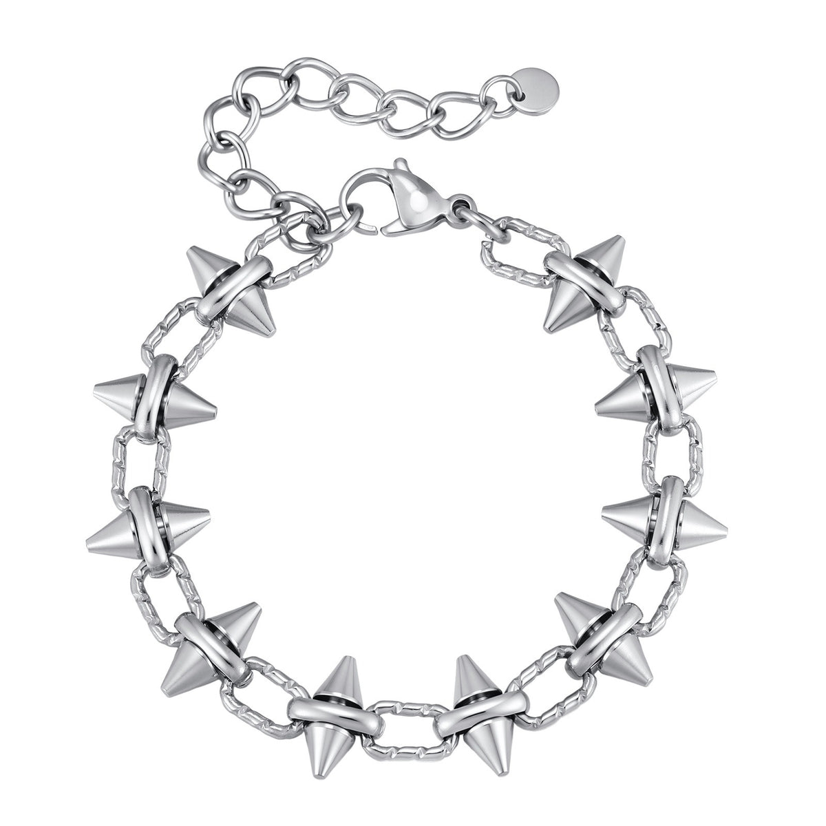 Kemstone Studded Link Bracelet for Men Stainless Steel Cone Stud BR-3298