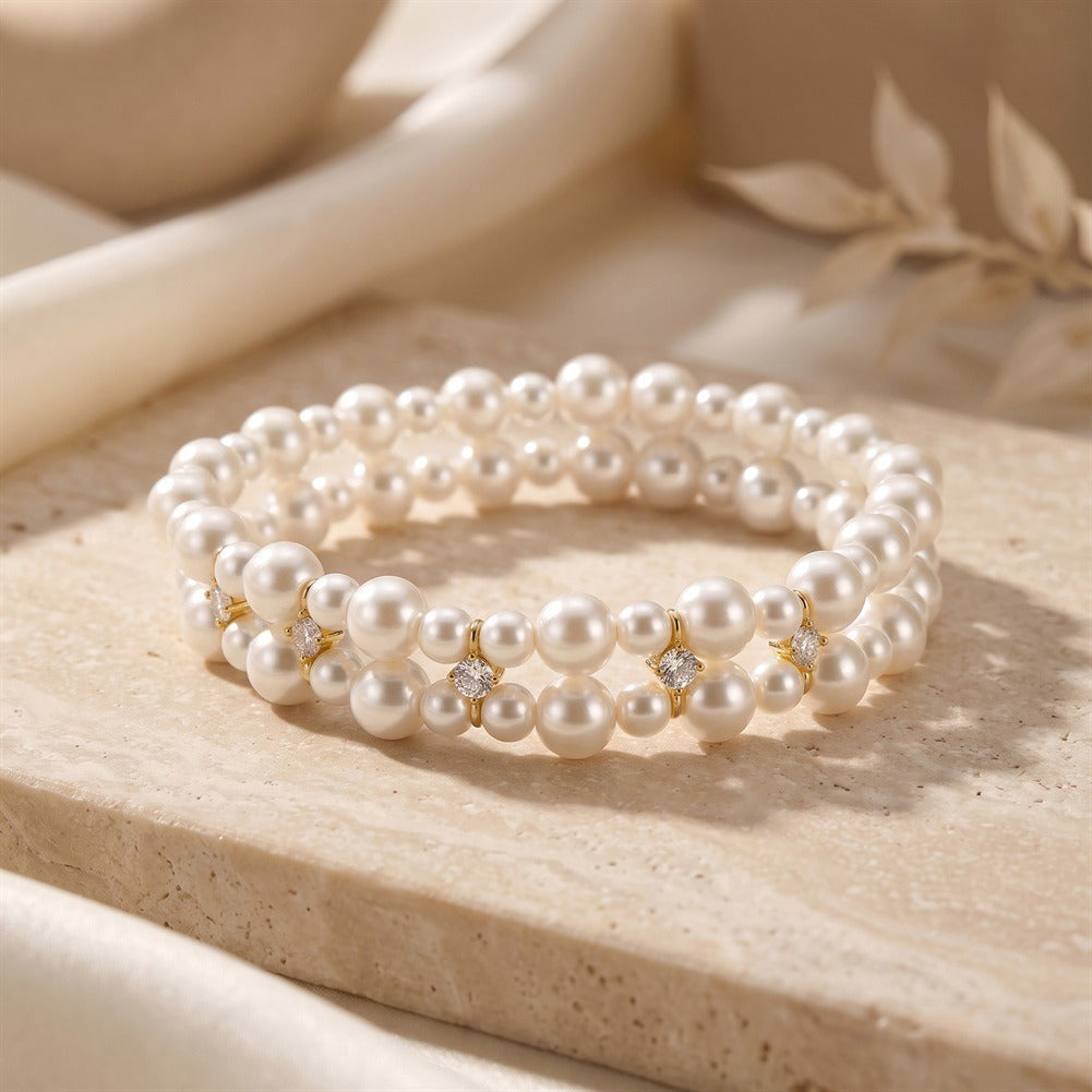 Kemston Double Strand Pearl Bracelet for Women 925 Sterling Silver PSB10