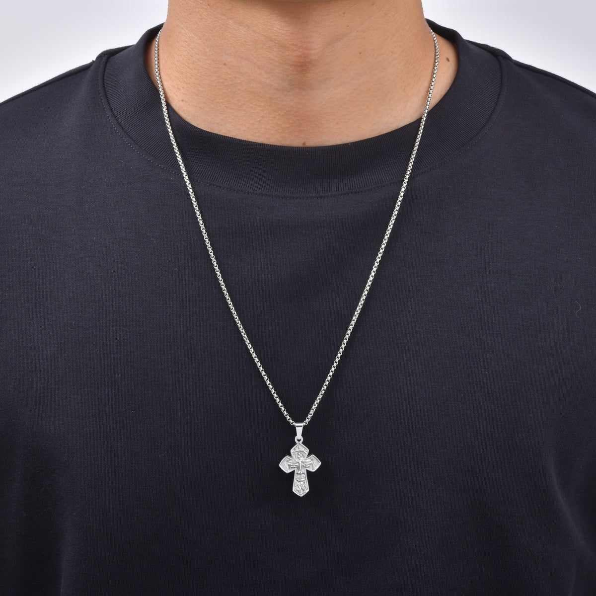 Kemstone Face Relief Cross Pendant Necklace for Men Stainless Steel Vintage PN-2429