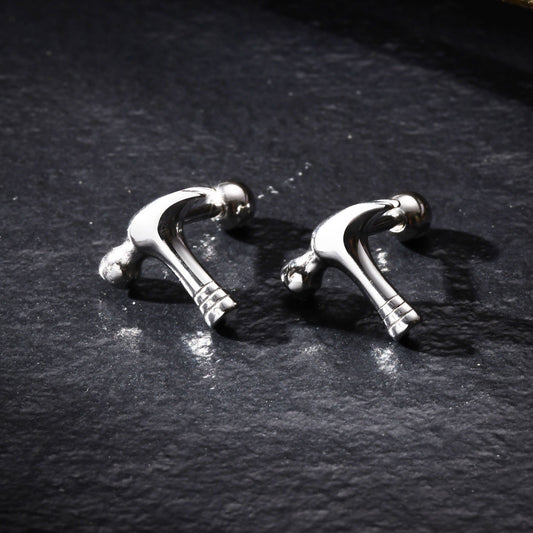 Kemstone Stainless Steel Hammer Stud Earrings for Men – Silver ES-604