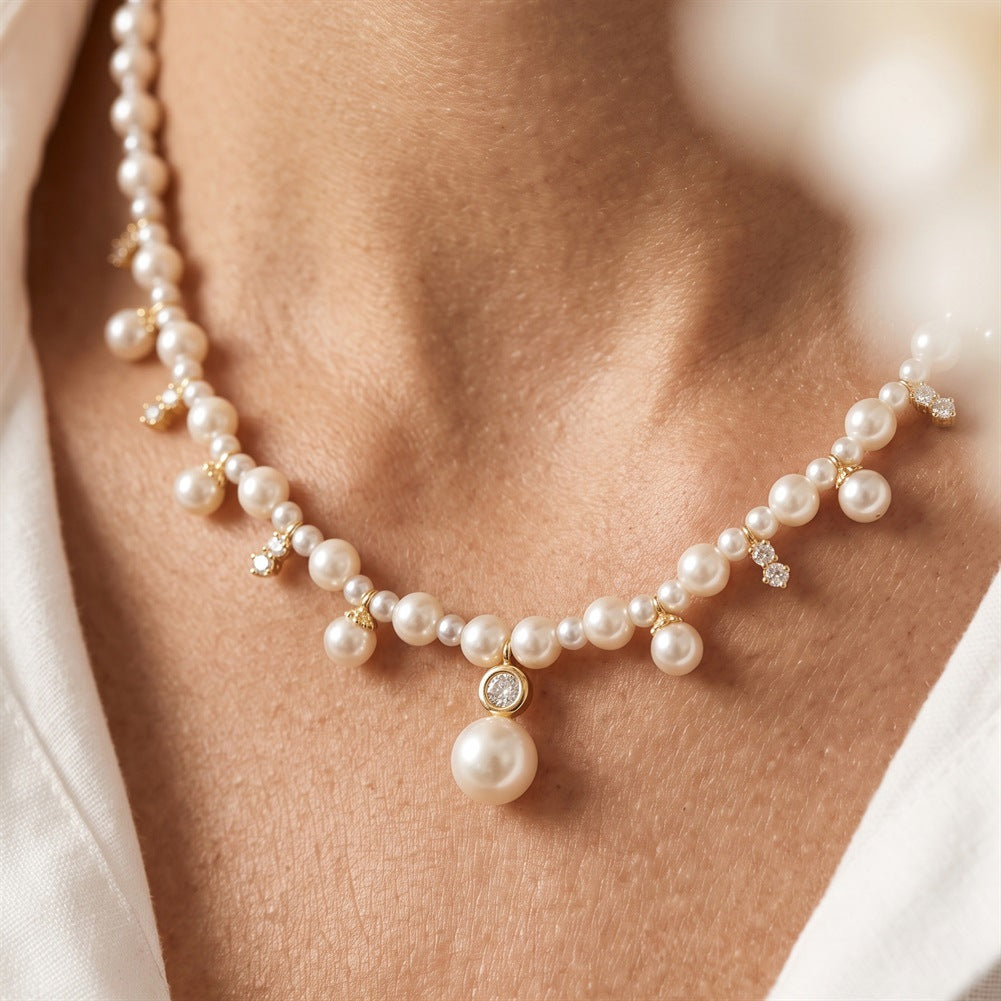Kemstone Pearl Charm Necklace for Women 925 Sterling Silver Cubic Zirconia PSN17