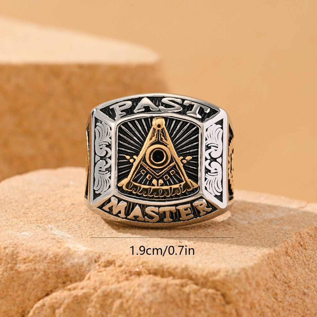Kemstone Vintage Signet Ring for Men Stainless Steel Geometric Emblem MJ0142