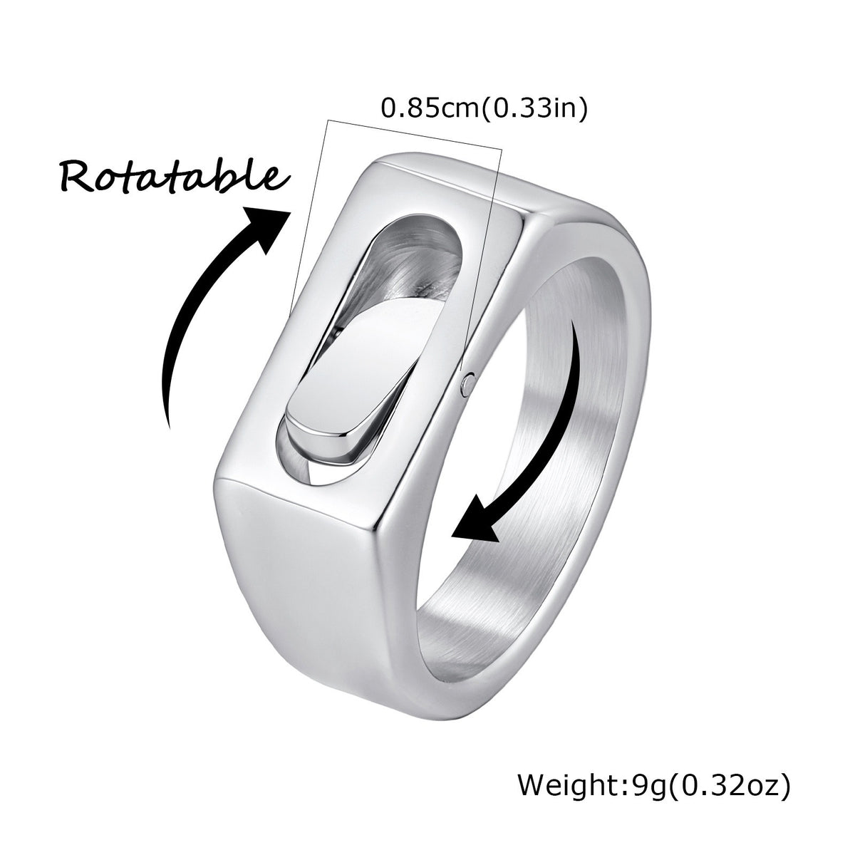 Kemstone Spinner Ring for Men Stainless Steel Rotating Center RC-1109