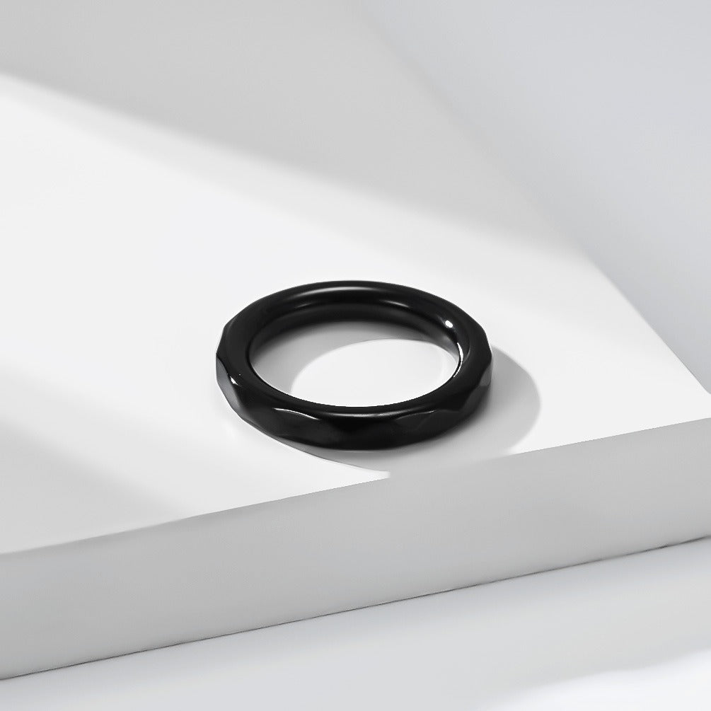 Kemstone Faceted Ring for Men Stainless Steel Rounded Edge K-R1232