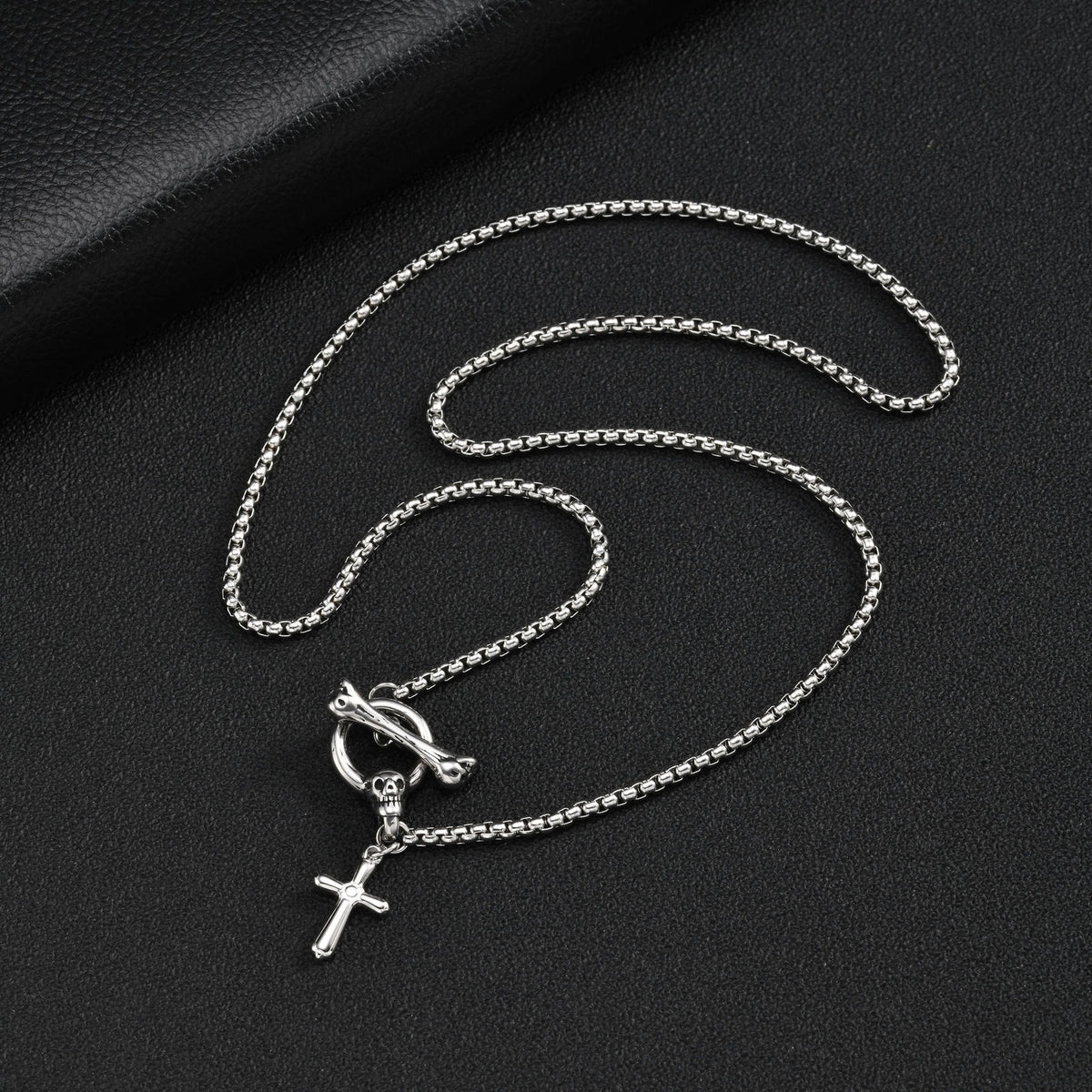 Kemstone Skull Cross Necklace for Men Stainless Steel Punk Silver NC-3215