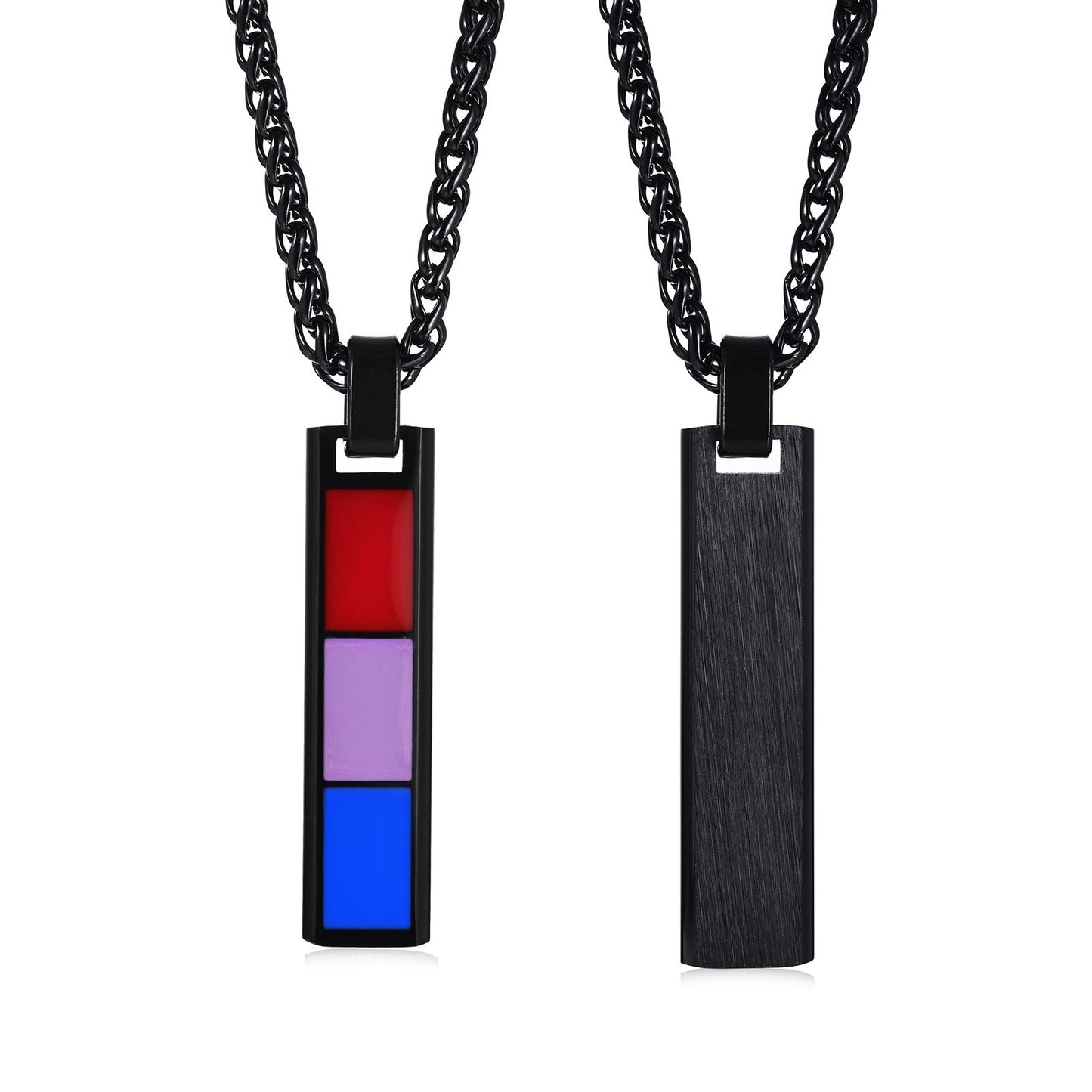 Kemstone Color Block Bar Pendant Necklace Stainless Steel Rectangle Design for Men PPN-004