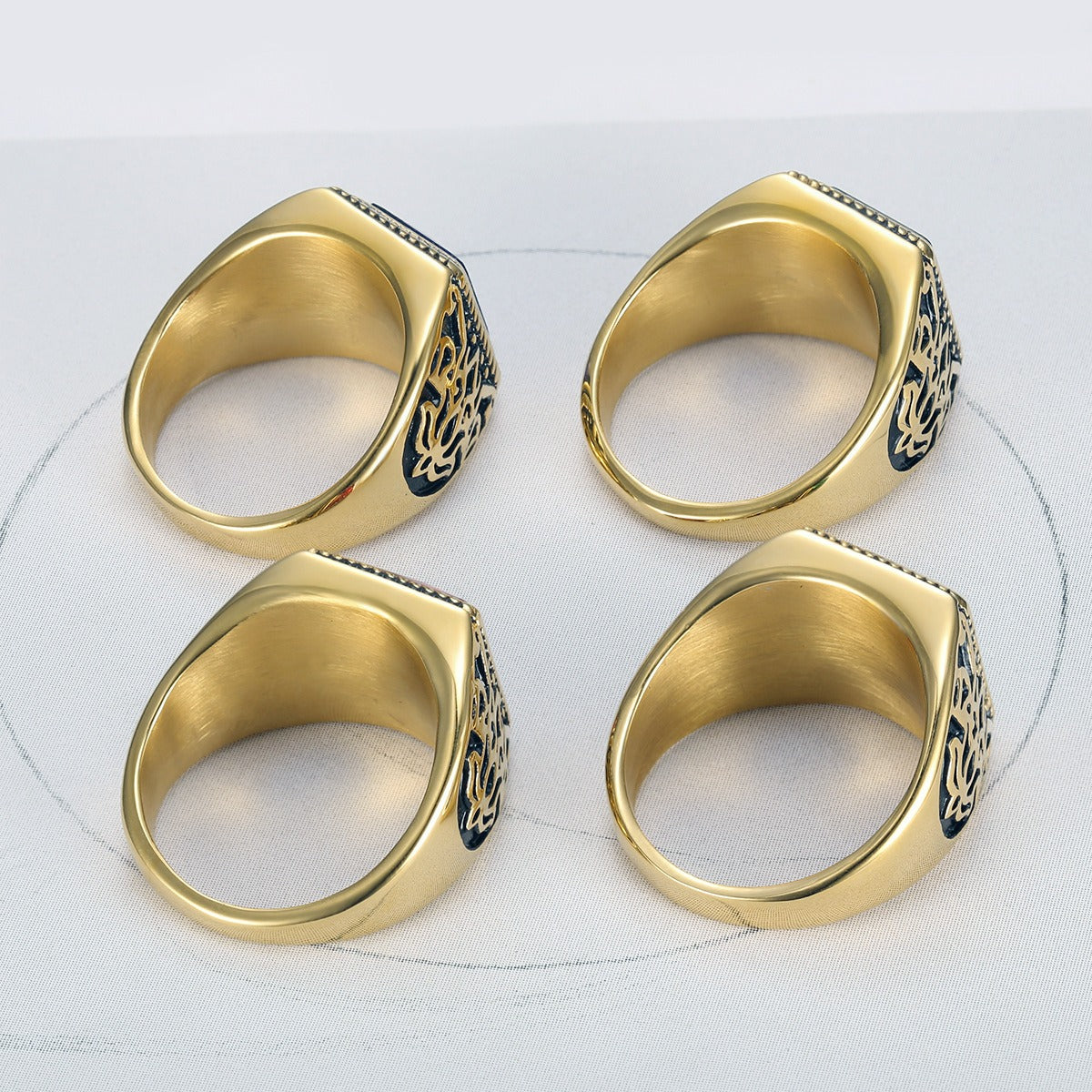 Kemstone Square Cubic Zirconia Ring for Men Stainless Steel Engraved Vintage TR0280