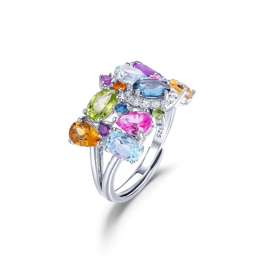 Anillo abierto de piedra preciosa natural colorida, diseño original, hecho a mano, de Kemstone, joyería de plata de ley para mujer, K231103R