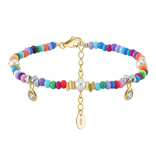 Kemstone Colorful Beaded Bracelet for Women 925 Sterling Silver Pearl Accent PSB08