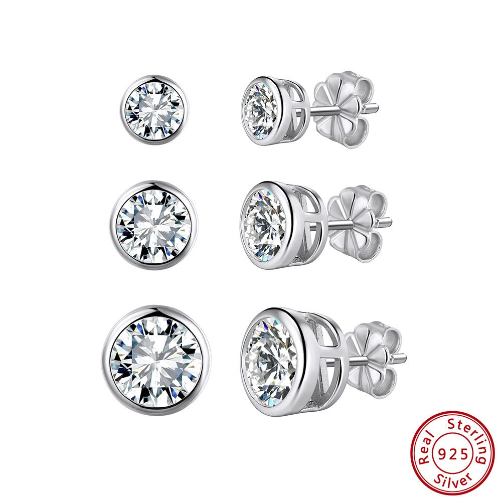 Kemstone Prong Set Round Moissanite Stud Earrings for Women – 925 Sterling Silver, 14K Gold/ Silver MOE16