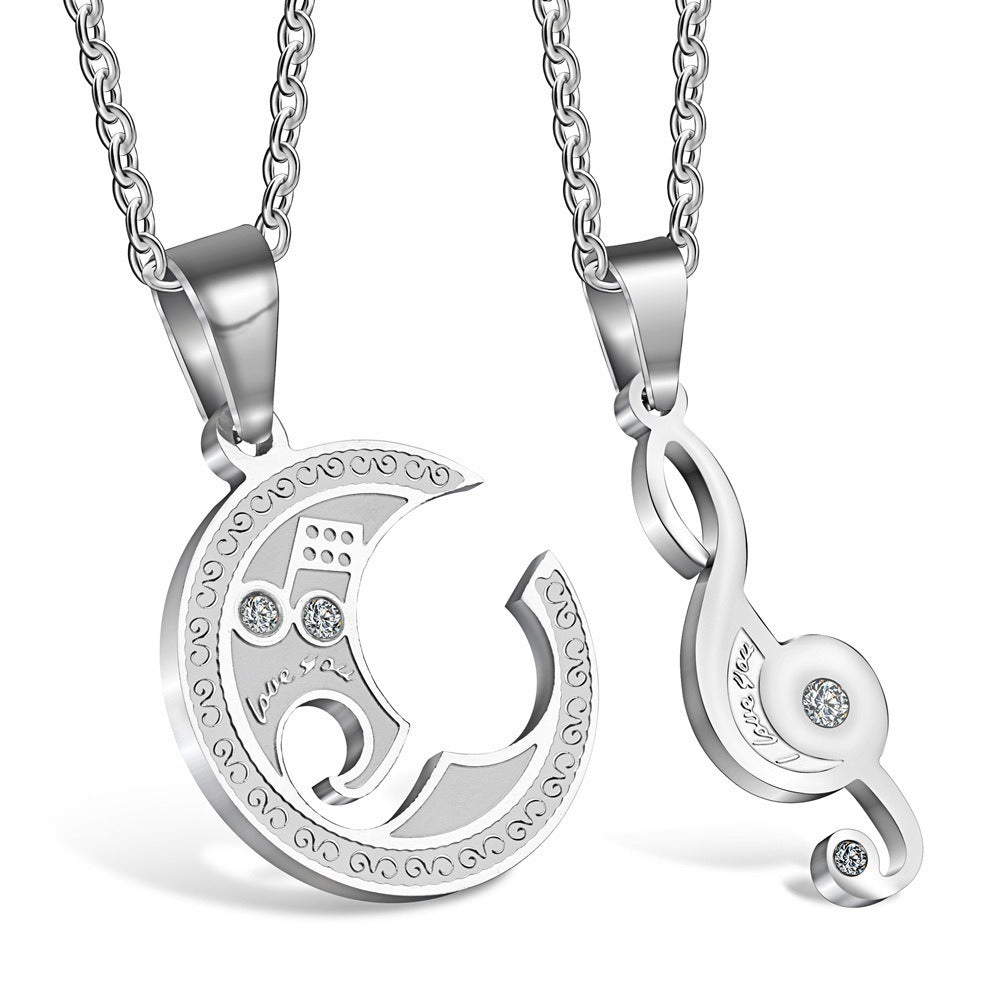 Kemstone Musical Note Pendant Necklace for Men & Women Titanium Steel Cubic Zirconia Detail TN0041