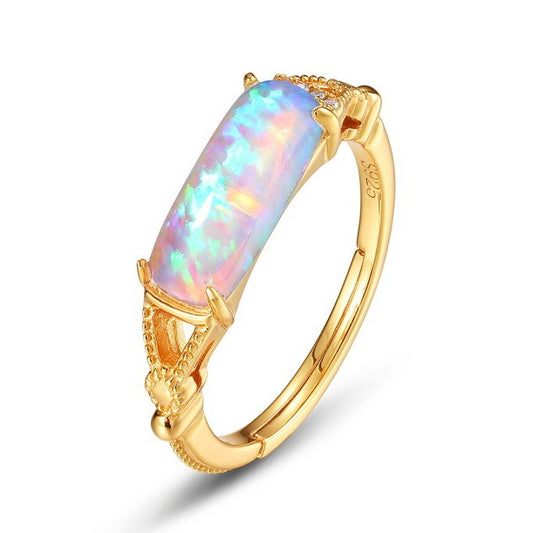 Anillo de ópalo de lujo, elegante y artesanal, de diseño original de Kemstone en plata de ley S925: joya de declaración para mujer.