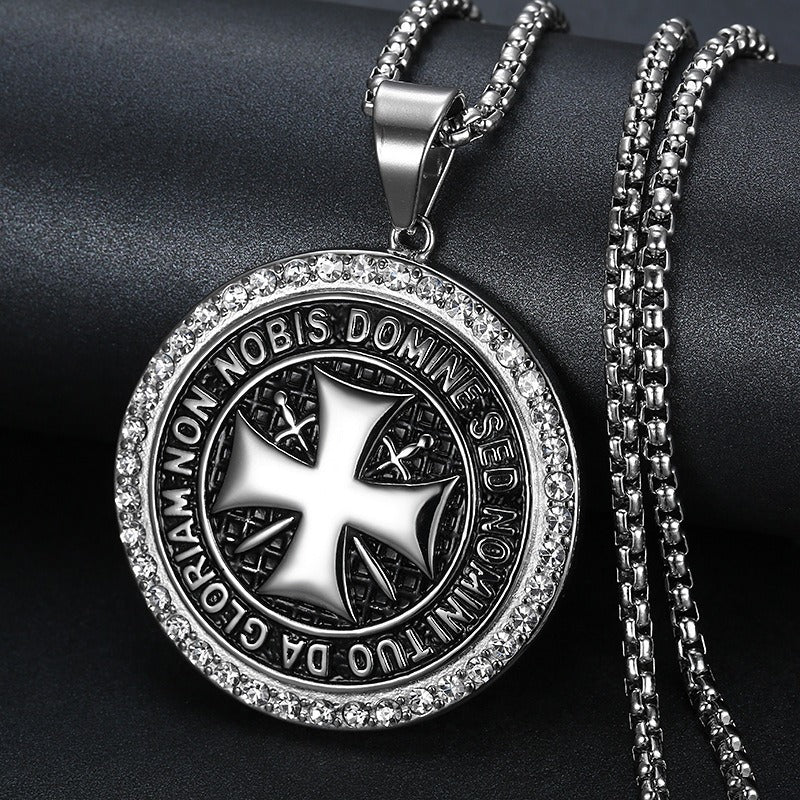 Kemstone Titanium Steel Cross Medallion Pendant Necklace for Men Vintage TN0157