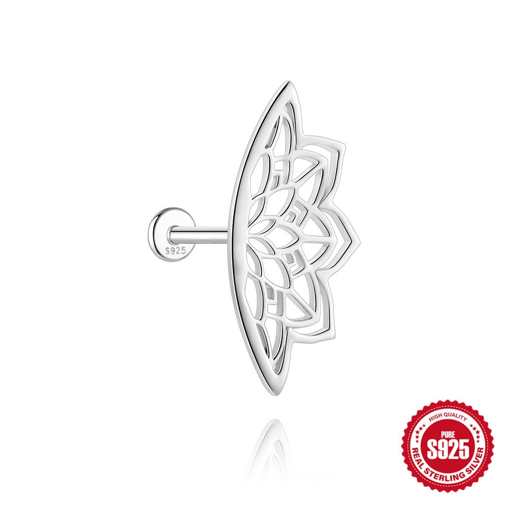 Kemstone 925 Sterling Silver Floral Cartilage Stud for Women Cubic Zirconia Flat Back Earring 60262441188