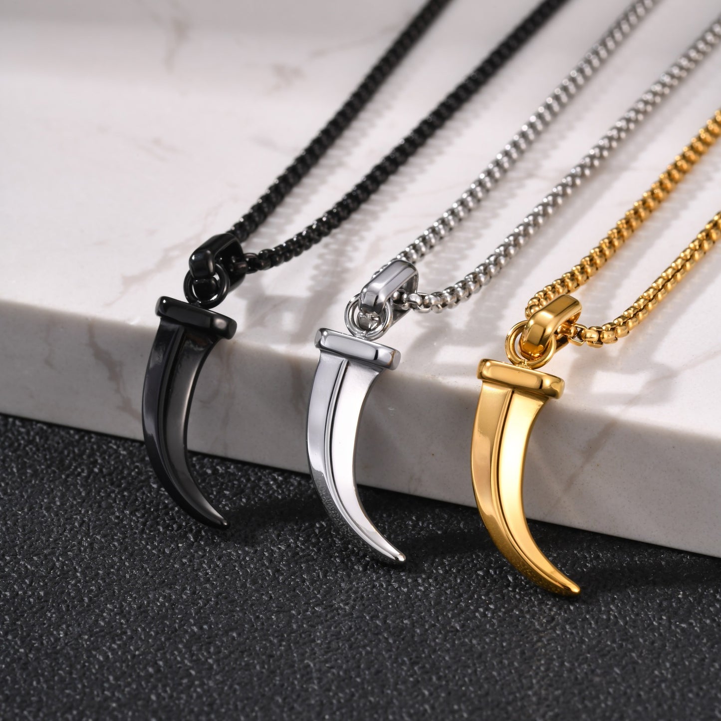 Kemstone Stainless Steel Horn Pendant Necklace for Men Punk Vintage Style PN2451