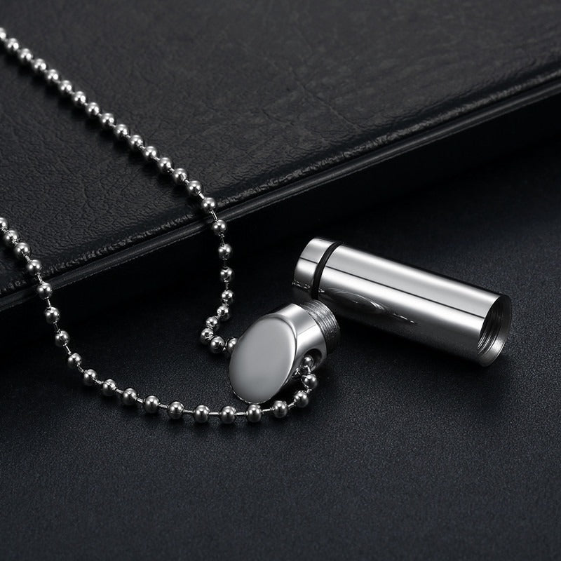 Kemstone Hidden Compartment Necklace for Men Titanium Steel Cylinder Screw-Top TN0316