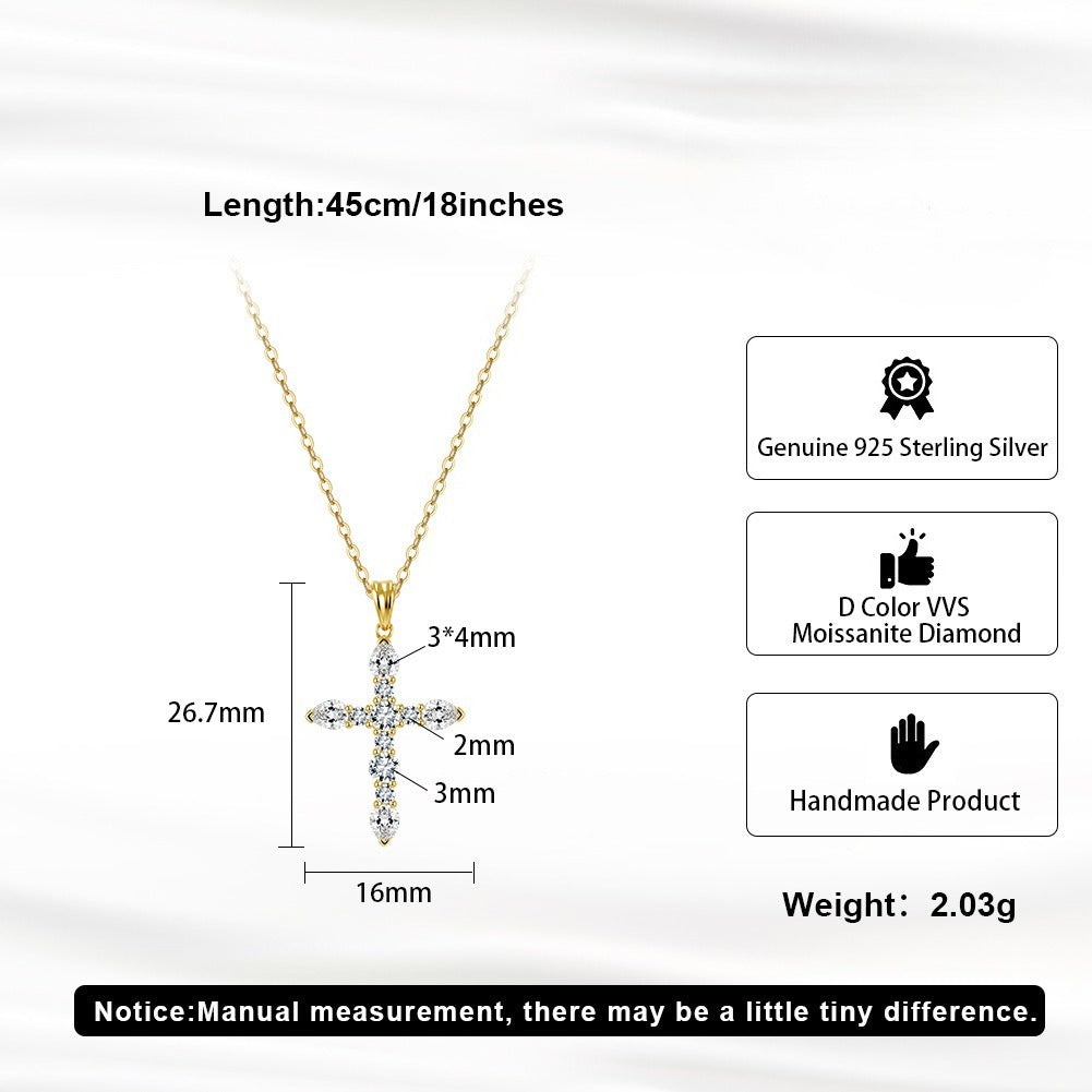 Kemston Moissanite Cross Pendant Necklace for Women 925 Sterling Silver Minimal Design SMON16