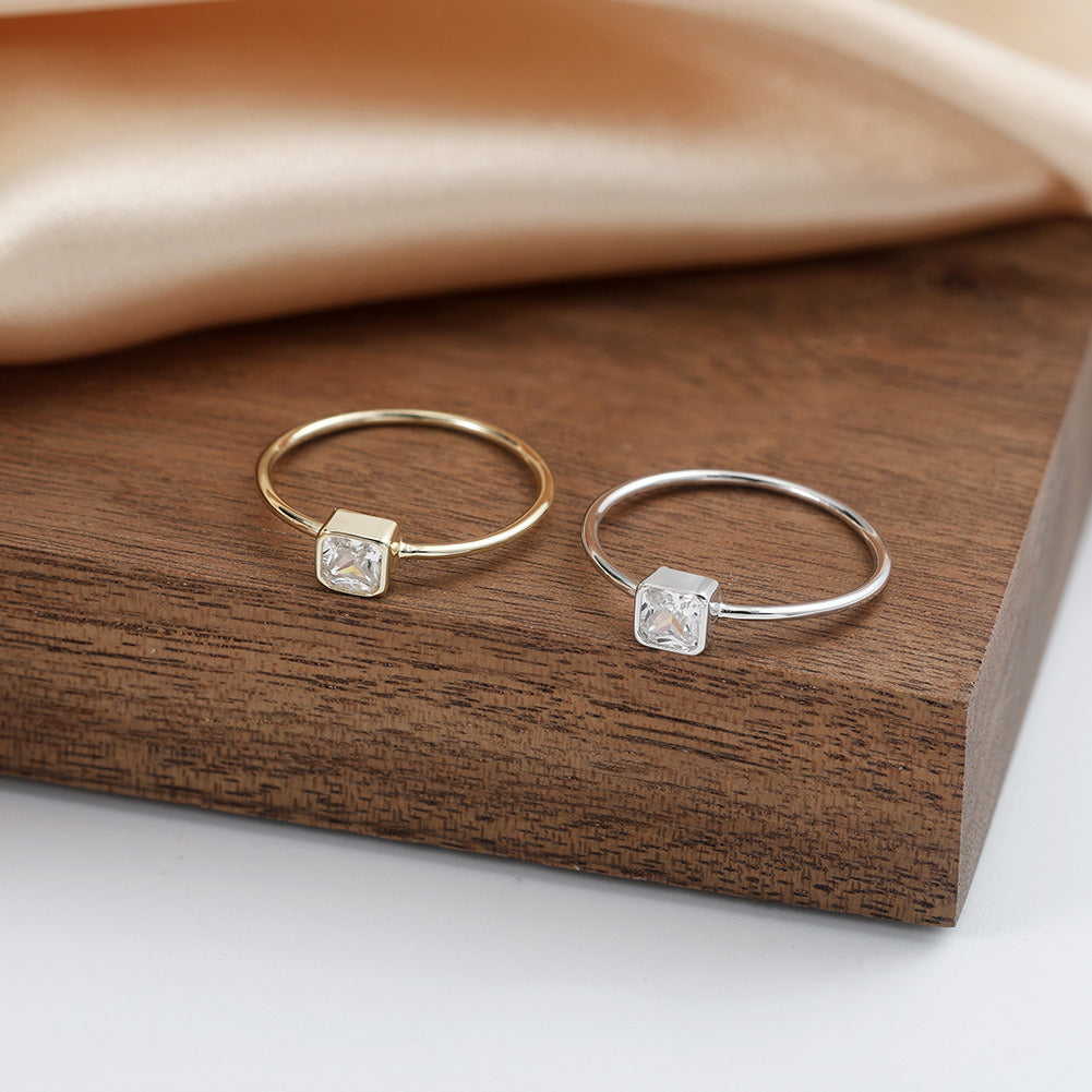 Kemstone 925 Sterling Silver Princess Cut CZ Ring – 4mm Dainty Handmade Gold Plated Ring for Women, Minimalist Gift Jewelry A4-APR36