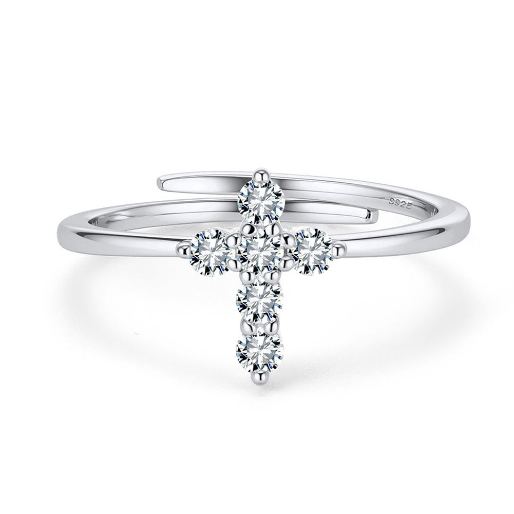 Kemstone Cubic Zirconia Cross Ring for Women 925 Sterling Silver Minimalist LZR48