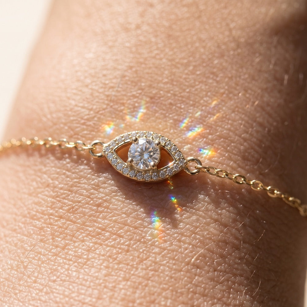 Kemstone Eye Shape Moissanite Bracelet for Women 925 Sterling Silver Adjustable Chain SMOB11