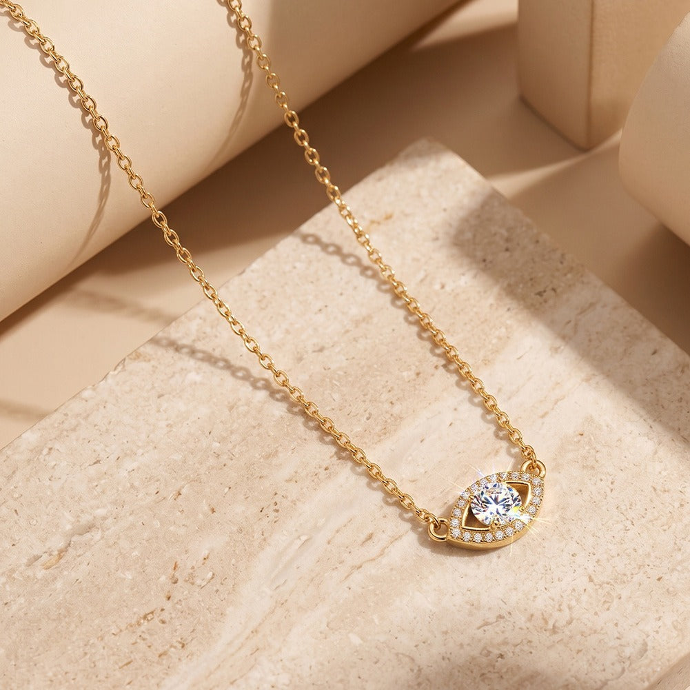 Kemstone Eye Shaped Moissanite Necklace for Women 925 Sterling Silver Pendant SMON24