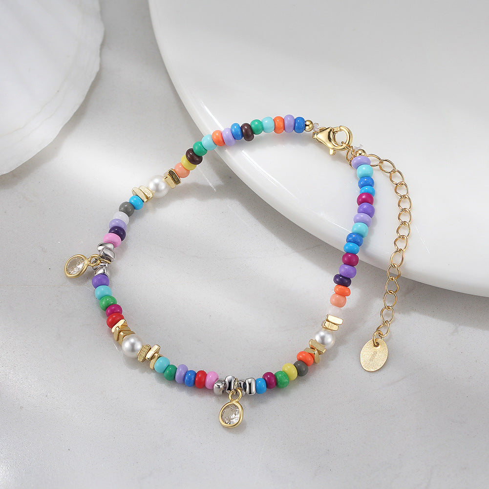 Kemstone Colorful Beaded Bracelet for Women 925 Sterling Silver Pearl Accent PSB08