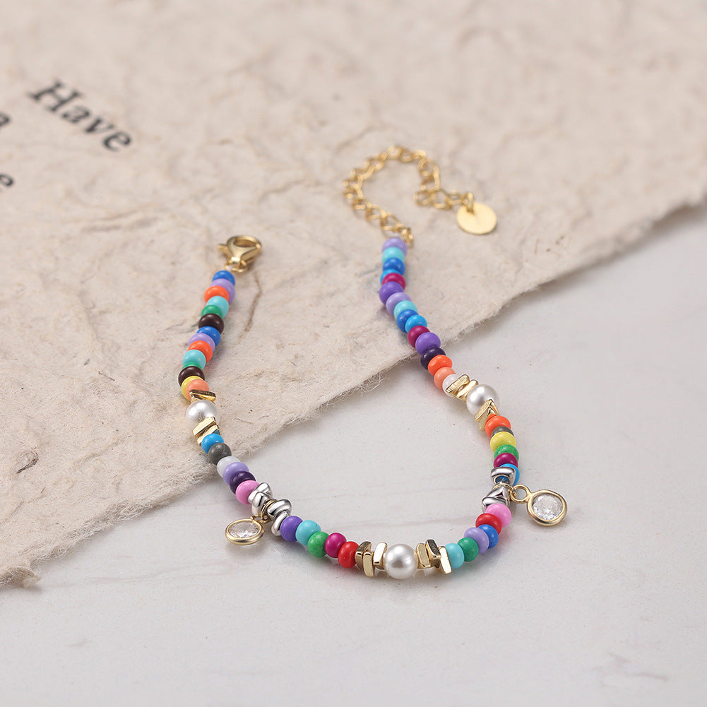 Kemstone Colorful Beaded Bracelet for Women 925 Sterling Silver Pearl Accent PSB08